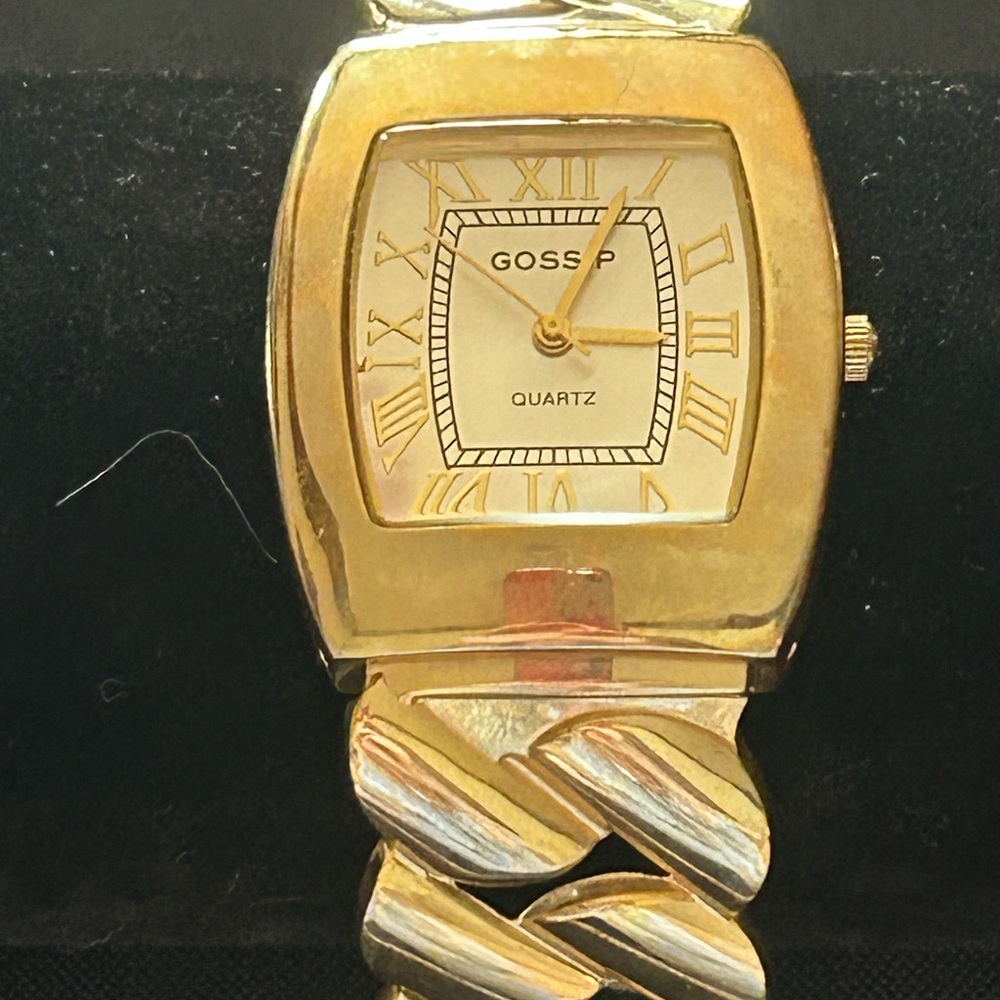Gossip 🩶 Gold Linked Cuff/Bangle/Bracelet Watch Roman Numeral Watch - Hinged
